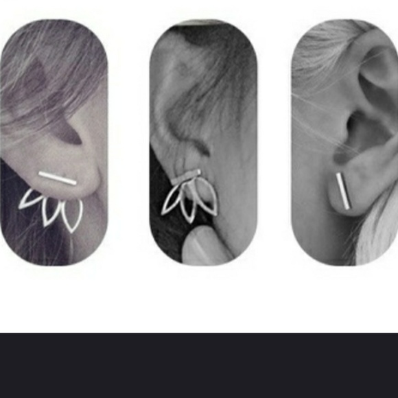 Cute Gold Lotus Bar Flower Earrings ear ring - Picture 4 of 4